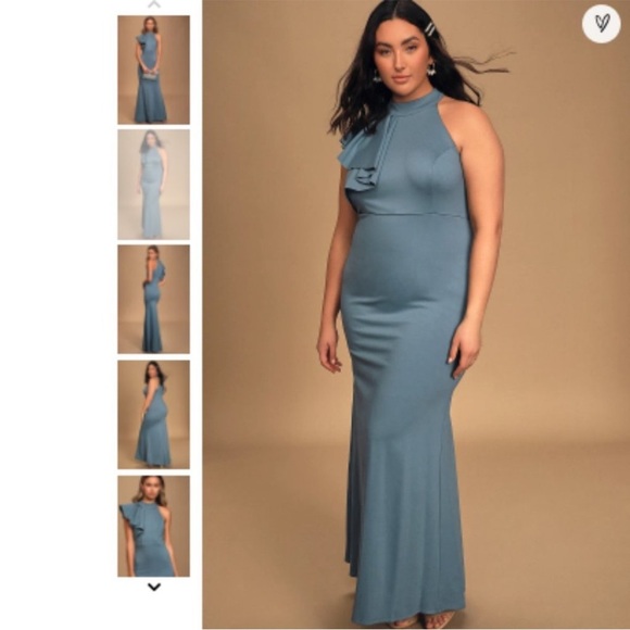 Lulus Margaux One shoulder maxi dress in slate NEW - Picture 3 of 16